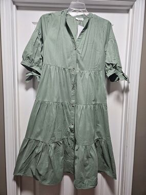 Tiered Button-Front Midi Dress in Sage Green